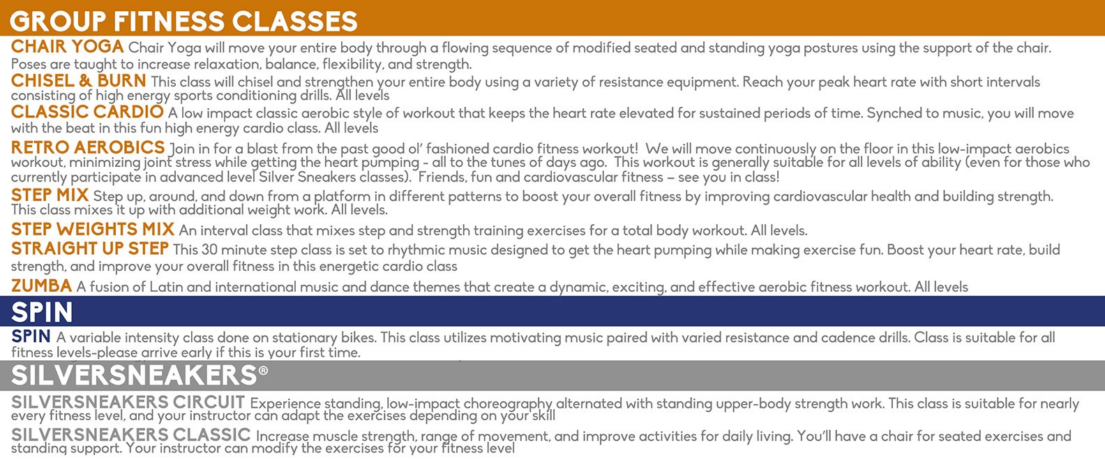 fitness class descriptions 2023